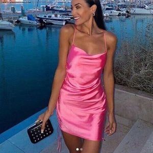ZARA Pink Satin Ruched Mini Dress - XS